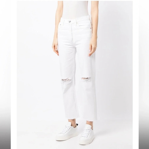 Re/done new with tags size 23 white destroyed 70’s stove pipe cropped jeans - Picture 4 of 14
